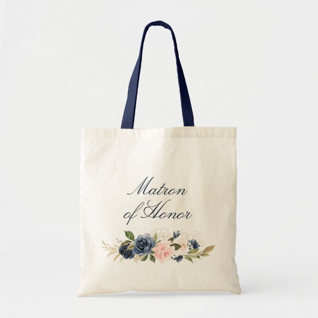 Navy and blush floral Matron of Honour Tote Bag (Front)