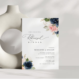 navy and blush floral rehearsal dinner invitation
