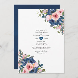 Navy and Blush Floral Wedding Bridal Shower Invitation