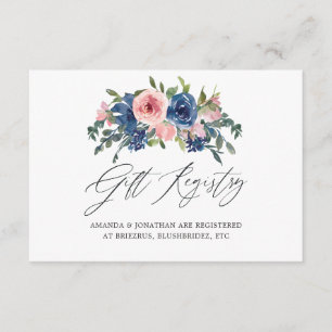 Navy and Blush Floral Wedding Gift Registry Enclosure Card