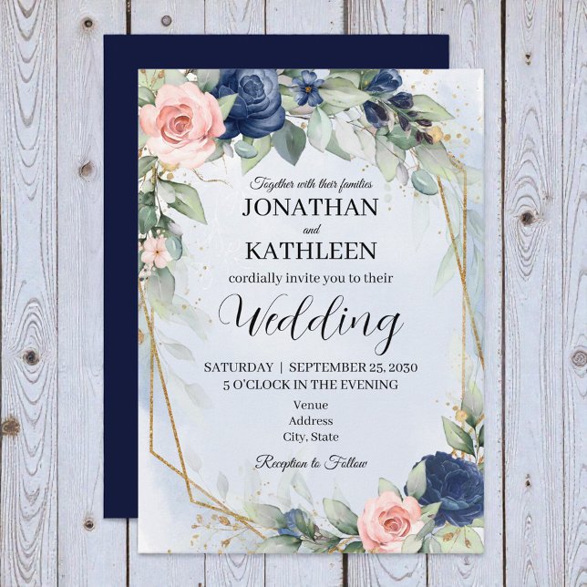 Navy and Blush Floral Wedding Invitation (Creator Uploaded)