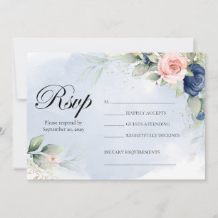 Navy and Blush Floral Wedding RSVP Invitation