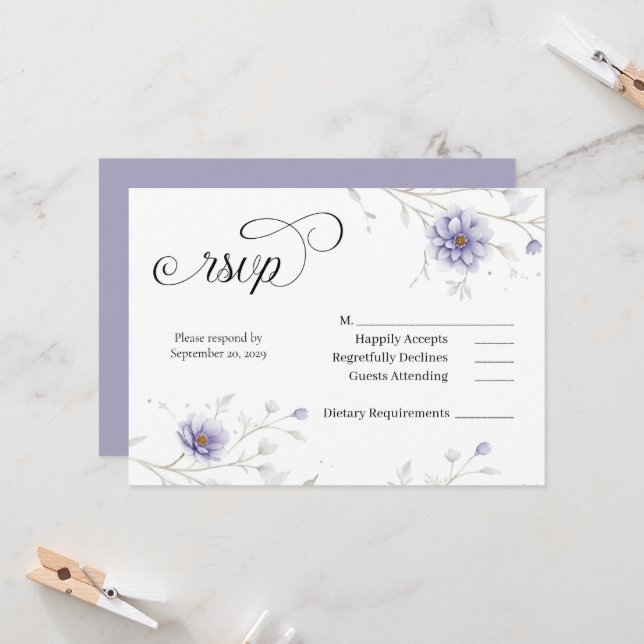 Navy and Blush Floral Wedding RSVP Invitation (Front/Back In Situ)
