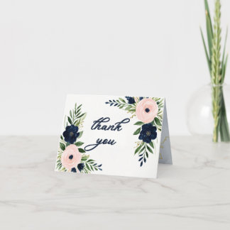 Navy and Blush Floral Wedding Thank You Card
