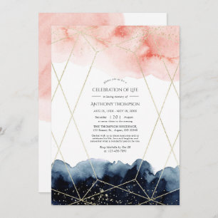 Navy and Blush Geometric Celebration of Life Invit Invitation