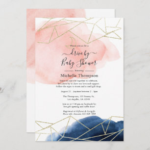 Navy and Blush Geometric Drive By Shower Invitation