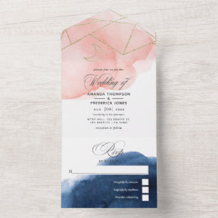 Navy and Blush Geometric Wedding All In One Invita All In One Invitation