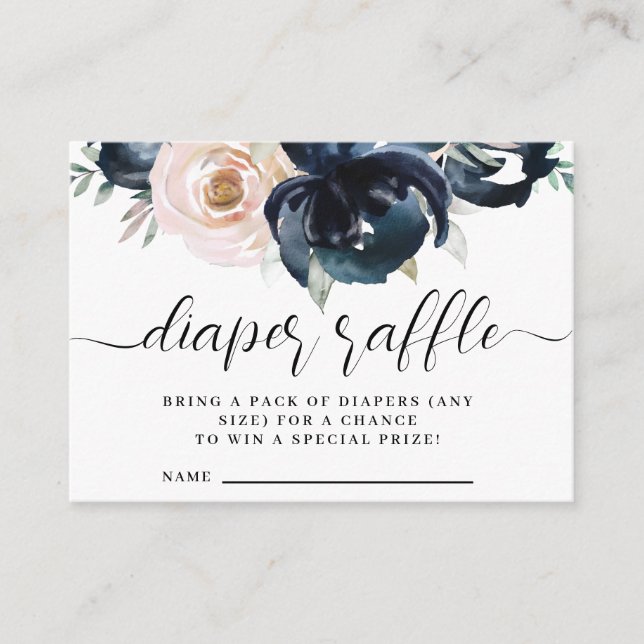 Navy and blush pink diaper raffle Enclosure Card. Card (Front)