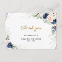 Navy and Blush Pink Floral Gold Greenery Thank You