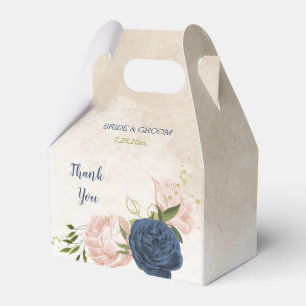 navy and blush pink flowers greenery wedding favour box