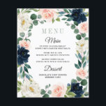 Navy and Blush Pink Watercolor Wedding Menu Cards<br><div class="desc">Navy and Blush Pink Watercolor Wedding Menu Cards  -  feature a eucalyptus and greenery wreath decorated with ivory/white,  navy blue and blush pink flowers.  View the collection on this page to find matching products.</div>