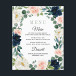 Navy and Blush Pink Watercolor Wedding Menu Cards<br><div class="desc">Navy and Blush Pink Watercolor Wedding Menu Cards  -  feature a eucalyptus and greenery wreath decorated with ivory/white,  navy blue and blush pink flowers.  View the collection on this page to find matching products.</div>