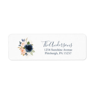 Navy and Blush return address label