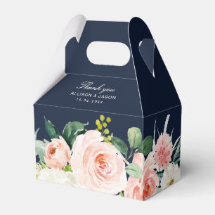 navy and blush watercolor floral wedding favour bo box
