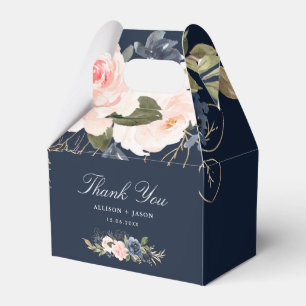 navy and blush watercolor floral wedding favour bo favour box