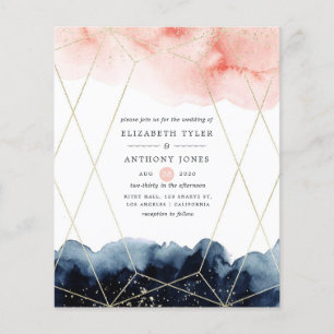 Navy and Blush Watercolor Geometric Wedding Flyer