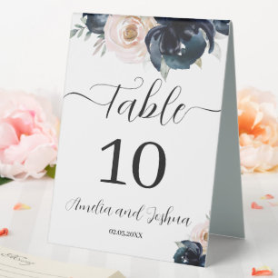Navy and blush Wedding Table Numbers Pedestal Sign