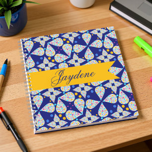 Navy And Bright Colourful Flower Petals And Dots Notebook