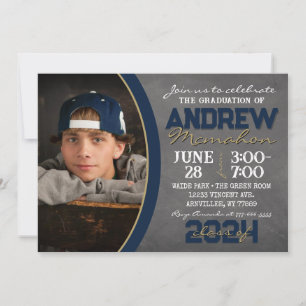 Navy and Bronze Chalkboard Graduation Invitation