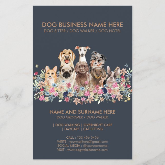 Navy and Brown Dog Service Pet Flyer (Front)