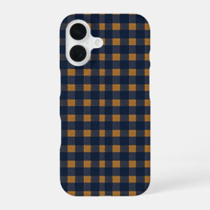 Navy and Brown Plaid Checkered Pattern iPhone 16 Case