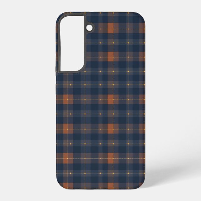 Navy and Brown Plaid Pattern Samsung Galaxy S22+ Case (Back)