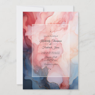 Navy And Burgundy Alcohol Ink Wedding Invitation