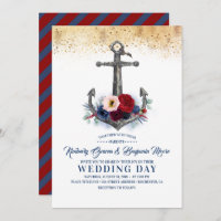 Navy and Burgundy Floral Anchor Nautical Wedding