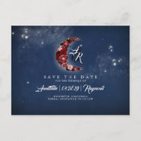 Navy and Burgundy Floral Celestial Save the Date