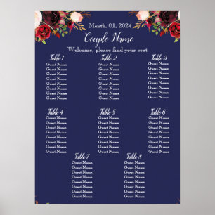 Navy and Burgundy Floral Seating Chart 