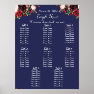 Navy and Burgundy Floral Seating Chart