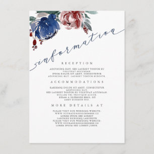 Navy and Burgundy Floral Wedding Information Guest Enclosure Card