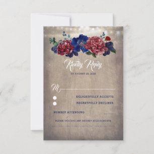 Navy and Burgundy Rustic Floral Wedding RSVP