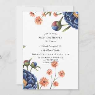 Navy and Burnt Orange Floral Wedding Shower Invitation