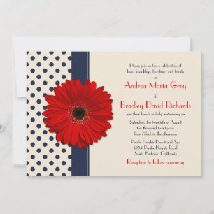 Navy and Champagne Polka Dot Wedding Invitation