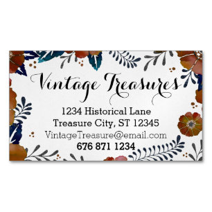 Navy and Copper Floral Pattern Magnetic Business Card