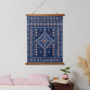Navy and Copper Southwestern Tribal Kilim Hanging Tapestry