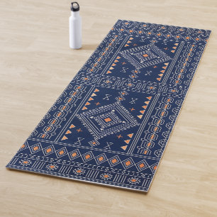 Navy and Copper Southwestern Tribal Kilim Yoga Mat