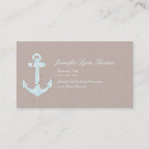 Navy and Coral Anchor Beach Vacation Business Card