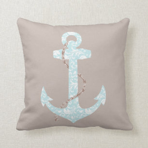 Navy and Coral Anchor Beach Wedding Cushion