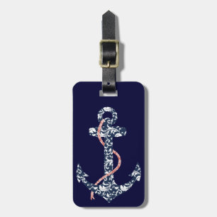 Navy and Coral Anchor Beach Wedding Luggage Tag