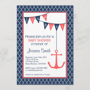 Navy and Coral Baby Shower Invitation Nautical