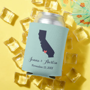 Navy and Coral California Wedding Favour Can Cooler