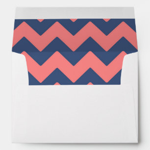 Navy and Coral Chevron Wedding Envelope