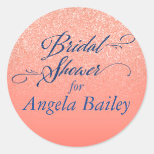 Navy and Coral Glitterati Bridal Shower Classic Round Sticker