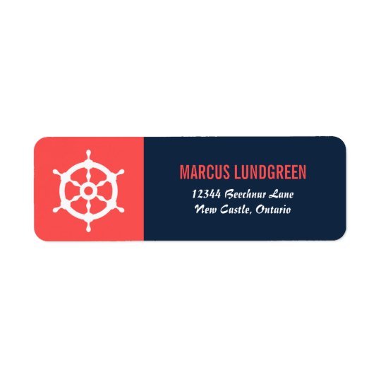 Navy and Coral Helm Nautical Return Address Label
