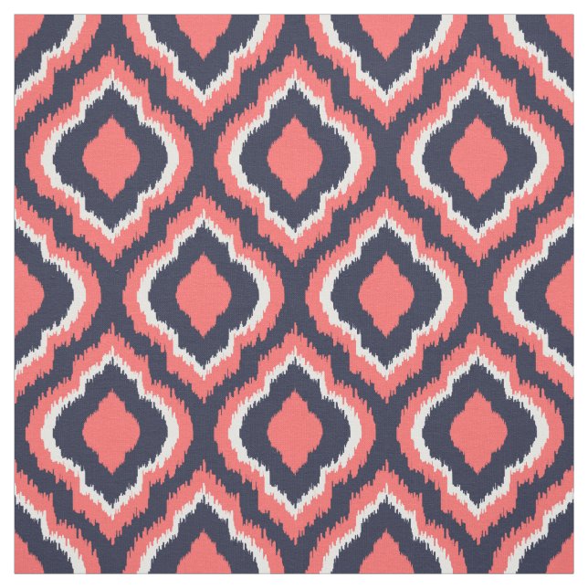 Navy and Coral Ikat Moroccan Fabric (Swatch)