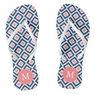 Navy and Coral Ikat Pattern Thongs