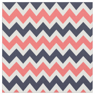 Navy and Coral Modern Chevron Fabric