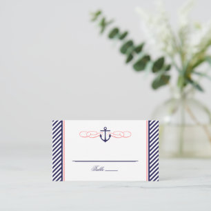 Navy and Coral Nautical Anchor Wedding Escort Card